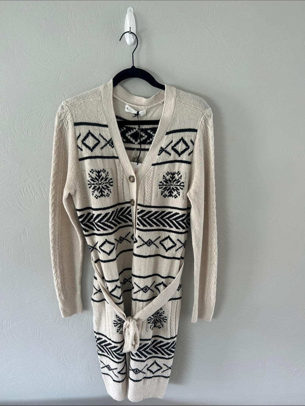 Lucky Brand Cream Black Snowflake Sweater Dress